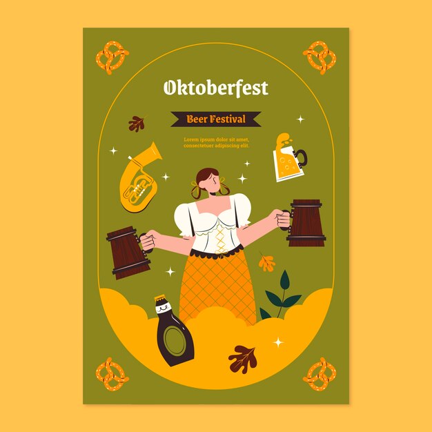 Vetor grátis modelo de cartaz vertical desenhado à mão para a celebração do festival de cerveja oktoberfest