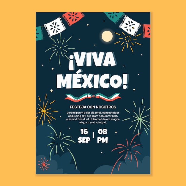 Vetor grátis modelo de cartaz vertical desenhado à mão para celebração da independência do méxico