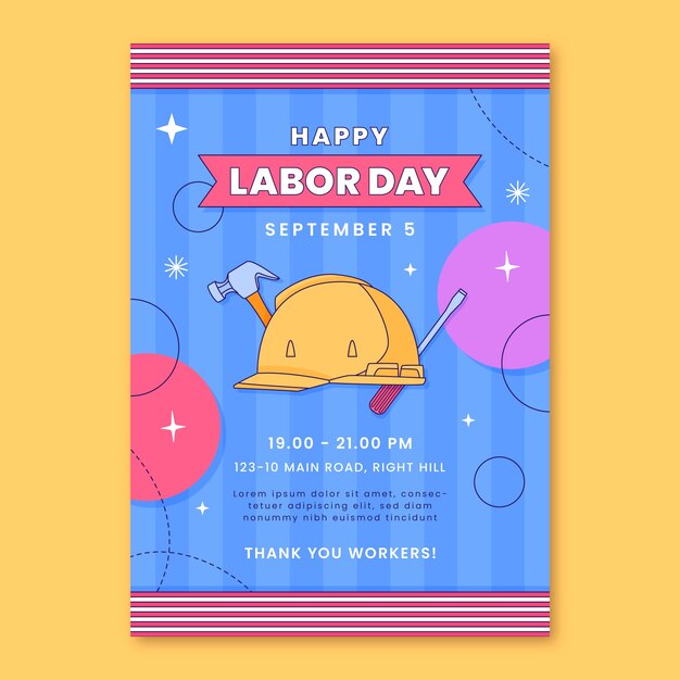Modelo de cartaz vertical desenhado à mão para celebração do dia do trabalho