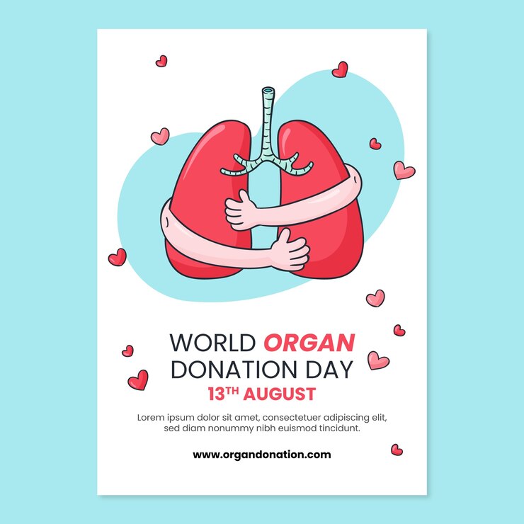 Vetor grátis modelo de cartaz vertical desenhado à mão para o dia mundial da doação de órgãos