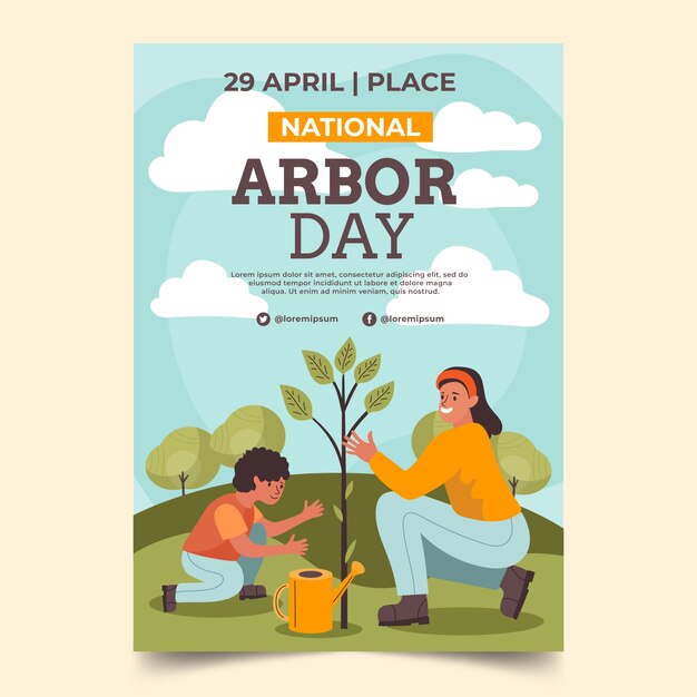 Modelo de cartaz vertical do dia da árvore plana