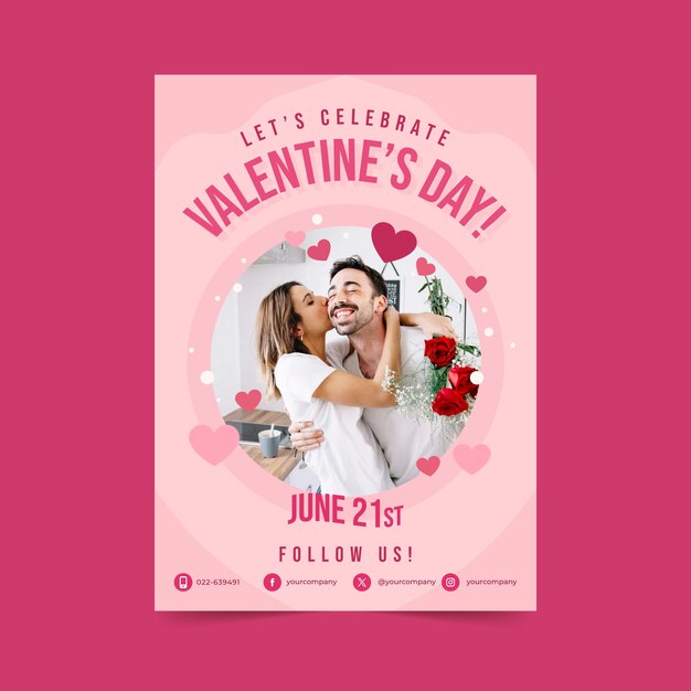 Modelo de cartaz vertical do dia de São Valentim