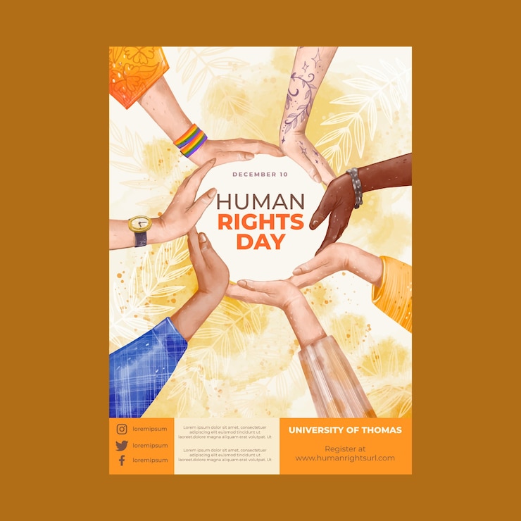 Vetor grátis modelo de cartaz vertical do dia dos direitos humanos em aquarela