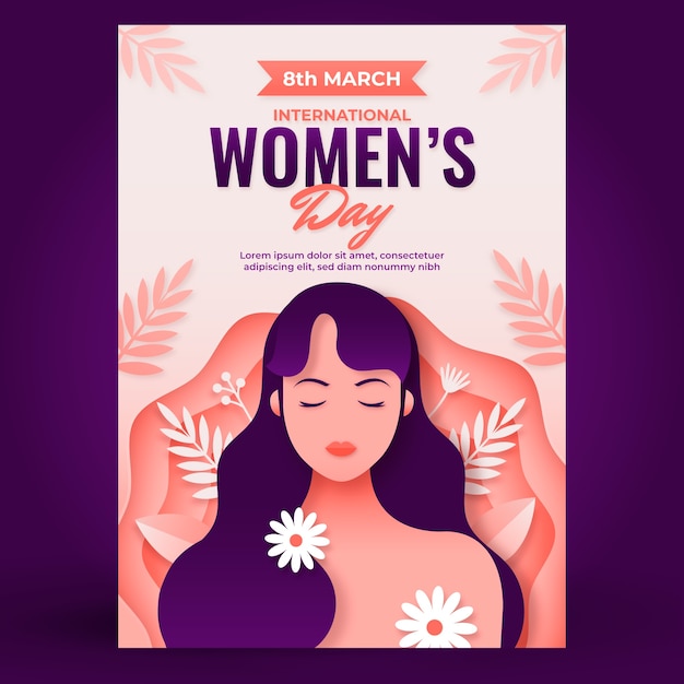 Modelo de cartaz vertical do dia internacional da mulher de estilo de papel