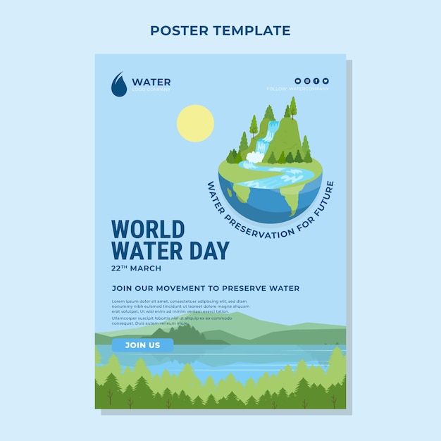 Modelo de cartaz vertical do dia mundial da água plana