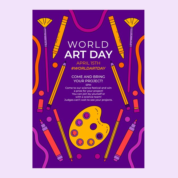 Modelo de cartaz vertical do dia mundial da arte desenhada à mão