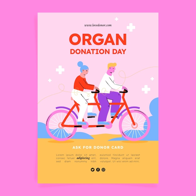 Vetor grátis modelo de cartaz vertical do dia mundial da doação de órgãos plano