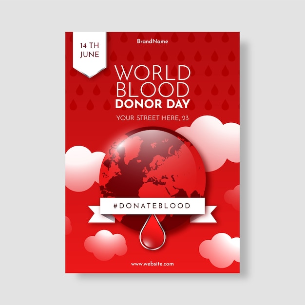 Modelo de cartaz vertical do dia mundial do doador de sangue gradiente