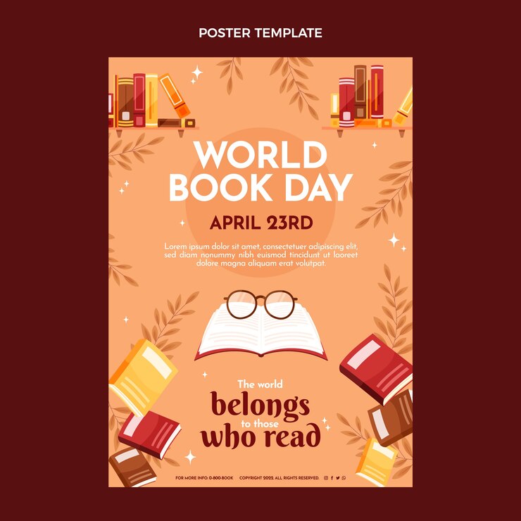 Vetor grátis modelo de cartaz vertical do dia mundial do livro plano