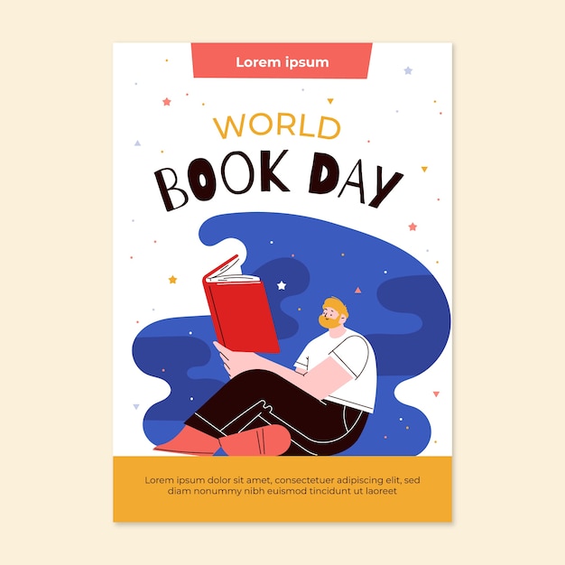 Modelo de cartaz vertical do dia mundial do livro plano