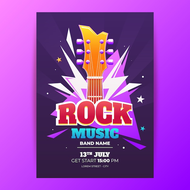 Vetor grátis modelo de cartaz vertical do dia mundial do rock gradiente com guitarra