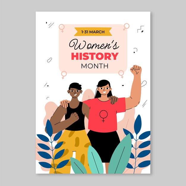 Modelo de cartaz vertical do mês da história das mulheres planas