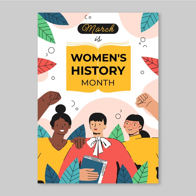 Modelo de cartaz vertical do mês da história das mulheres planas