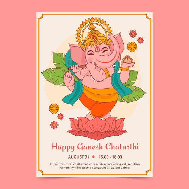 Vetor grátis modelo de cartaz vertical ganesh chaturthi desenhado à mão com elefante