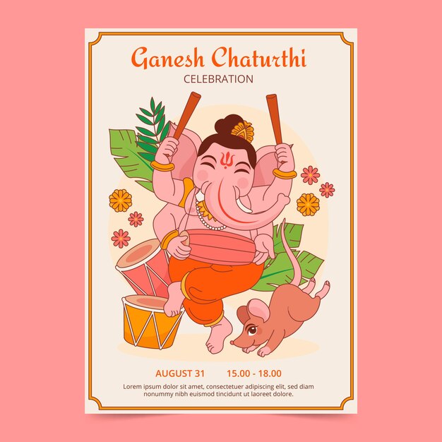 Modelo de cartaz vertical ganesh chaturthi desenhado à mão