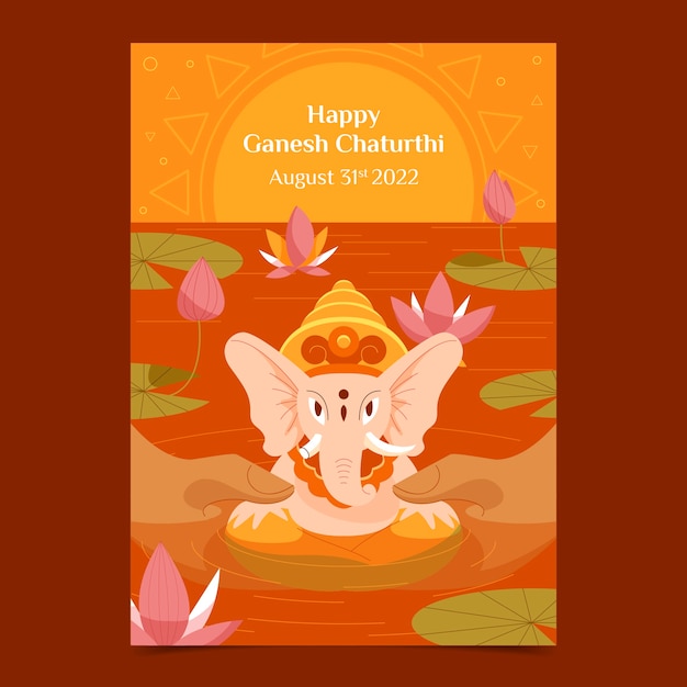 Vetor grátis modelo de cartaz vertical ganesh chaturthi plano com elefante