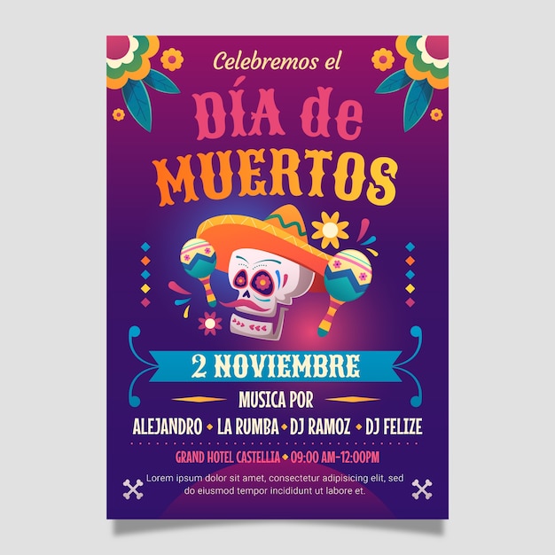 Vetor grátis modelo de cartaz vertical gradiente dia de muertos