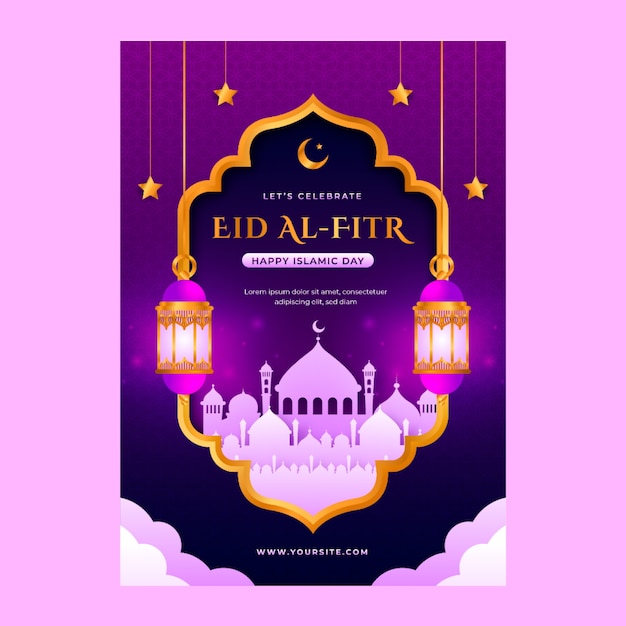 Modelo de cartaz vertical gradiente eid al-fitr