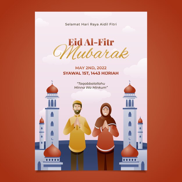 Modelo de cartaz vertical gradiente eid al-fitr