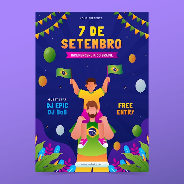 Vetor grátis modelo de cartaz vertical gradiente para a celebração do dia da independência do brasil