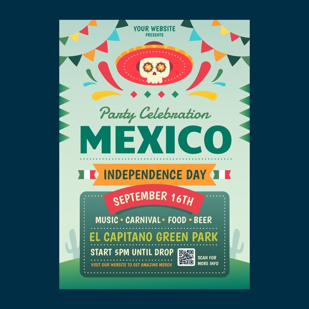 Modelo de cartaz vertical gradiente para celebração da independência do méxico