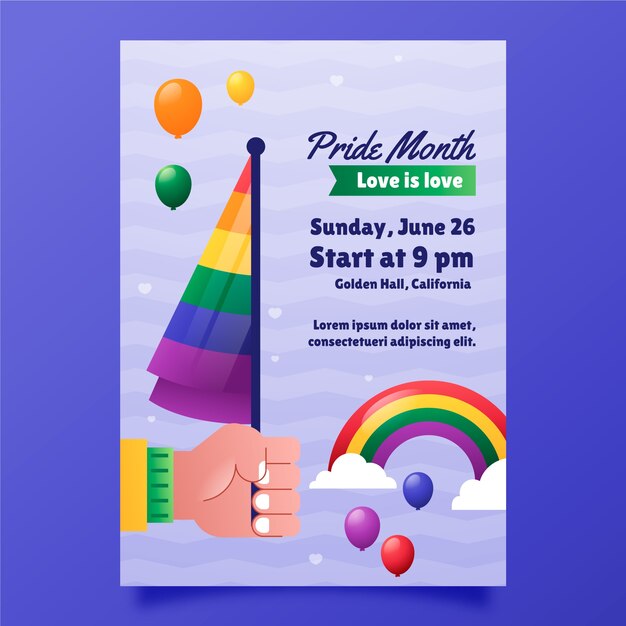 Modelo de cartaz vertical lgbt do mês do orgulho gradiente