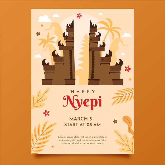 Vetor grátis modelo de cartaz vertical nyepi plano