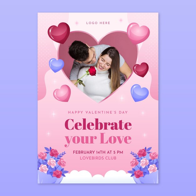 Modelo de cartaz vertical para a celebração do Dia dos Namorados