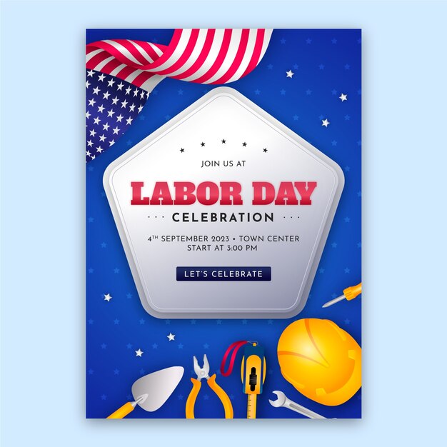 Modelo de cartaz vertical para celebração do dia do trabalho dos EUA