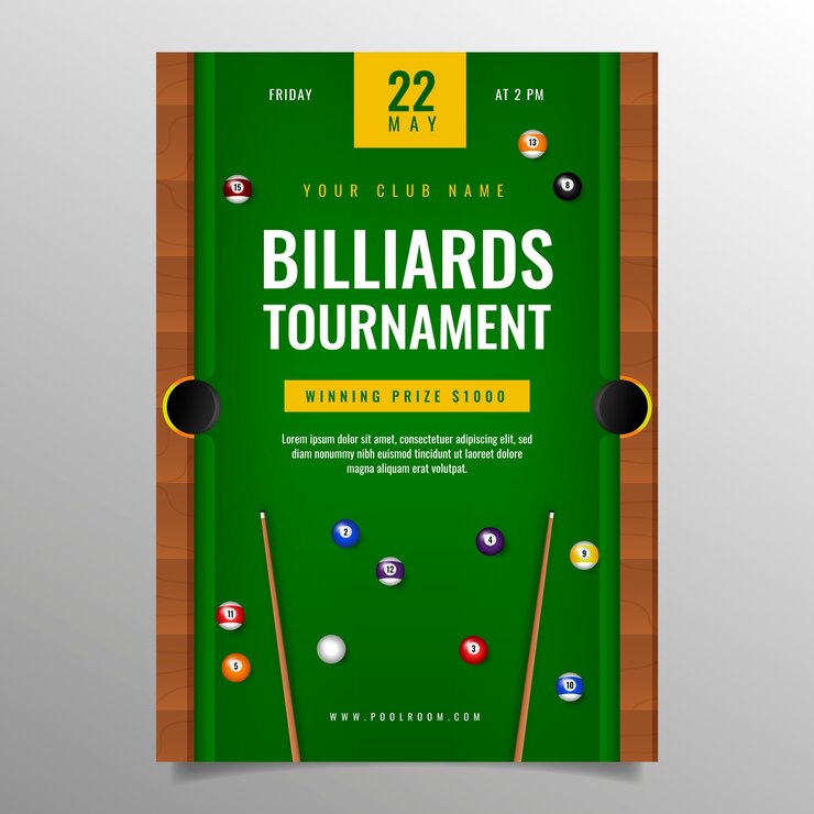 Vetor grátis modelo de cartaz vertical para clube de bilhar e jogo de bilhar