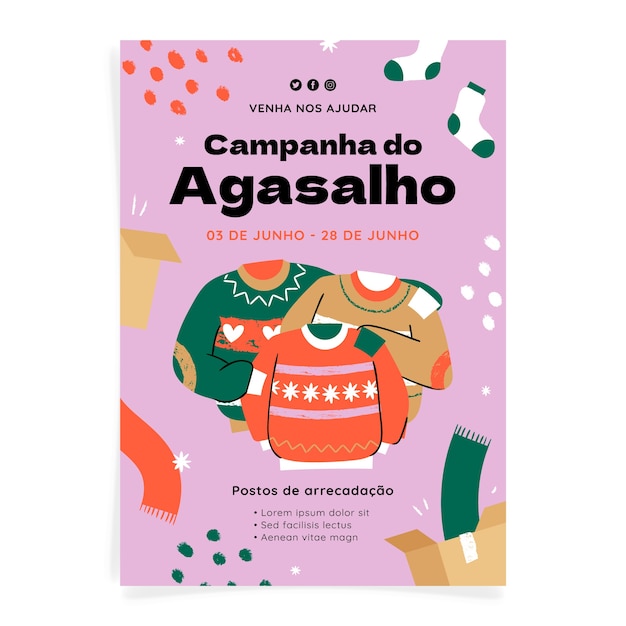 Modelo de cartaz vertical plano campanha do agasalho