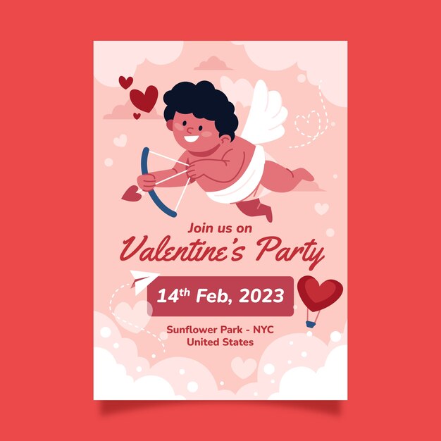 Modelo de cartaz vertical plano de celebração do dia dos namorados