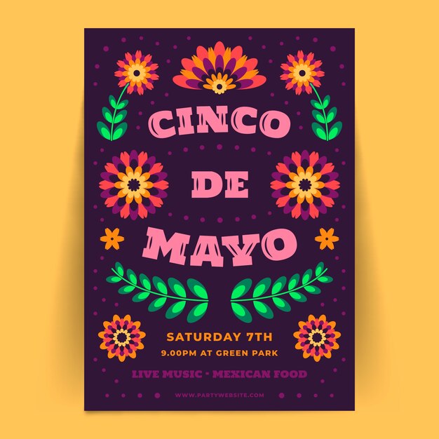 Modelo de cartaz vertical plano de cinco de maio