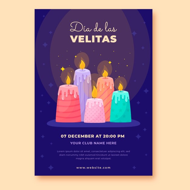 Vetor grátis modelo de cartaz vertical plano dia de las velitas