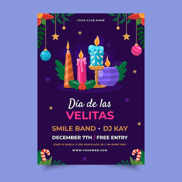 Vetor grátis modelo de cartaz vertical plano dia de las velitas