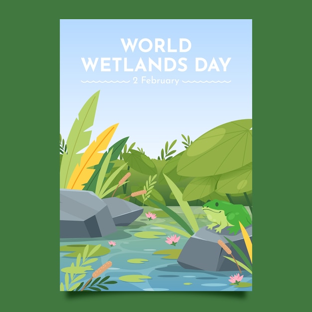 Modelo de cartaz vertical plano do dia mundial das zonas húmidas