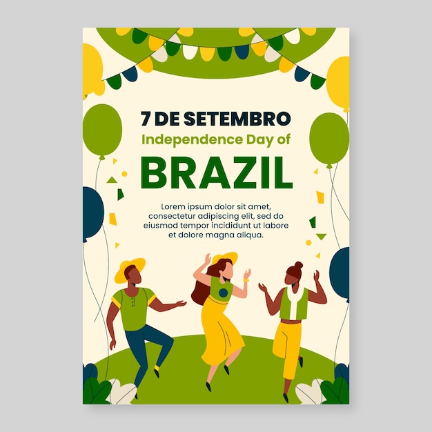 Vetor grátis modelo de cartaz vertical plano para a celebração do dia da independência do brasil