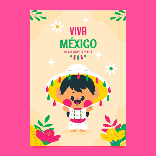 Modelo de cartaz vertical plano para a celebração do dia da independência do méxico