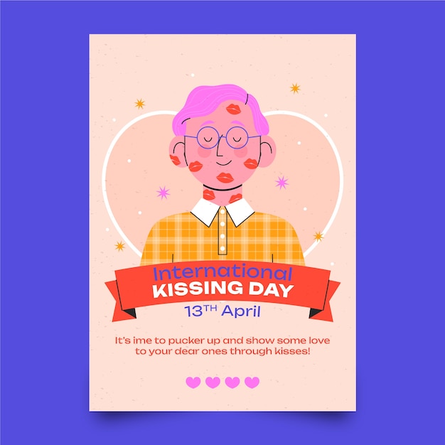 Modelo de cartaz vertical plano para a celebração do dia internacional do beijo