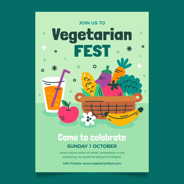 Modelo de cartaz vertical plano para a celebração do Dia Mundial do Vegetarianismo
