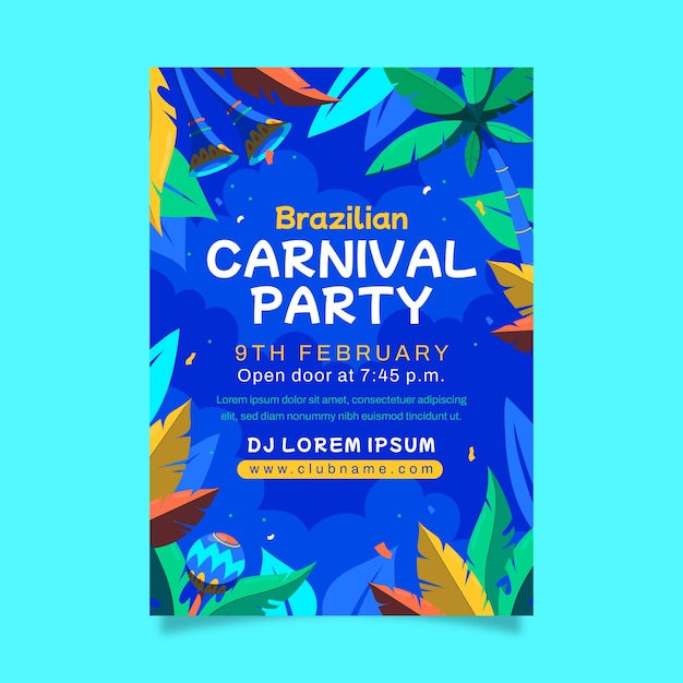 Vetor grátis modelo de cartaz vertical plano para carnaval brasileiro