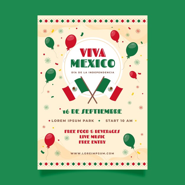Vetor grátis modelo de cartaz vertical plano para celebração da independência do méxico