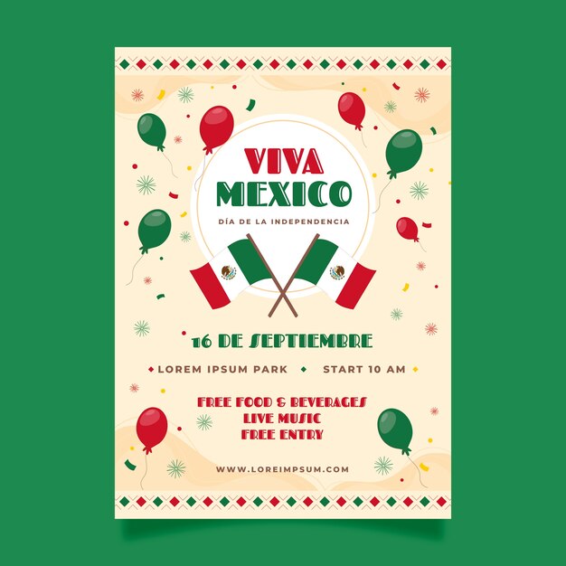 Modelo de cartaz vertical plano para celebração da independência do méxico