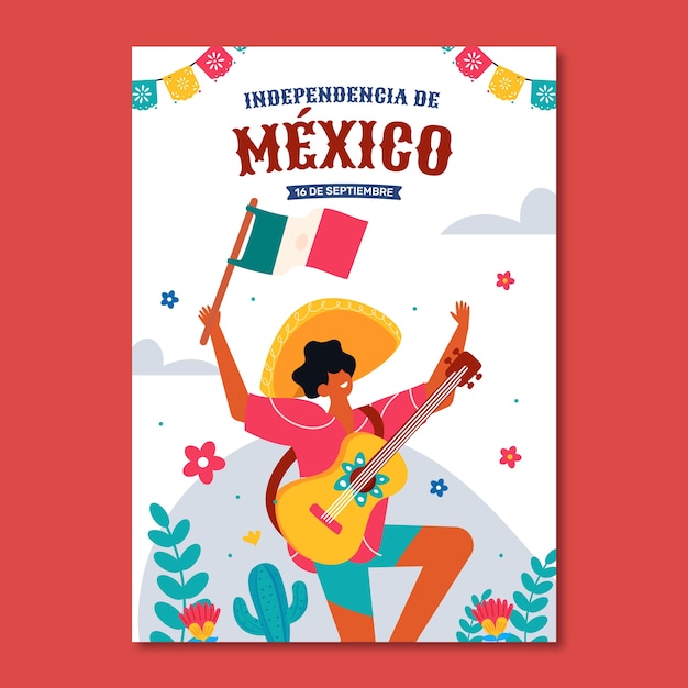 Modelo de cartaz vertical plano para celebração da independência do méxico