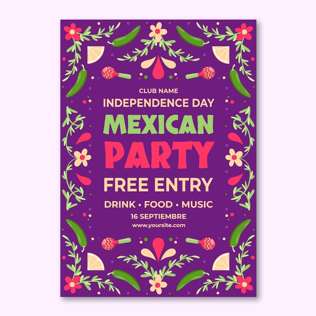 Modelo de cartaz vertical plano para celebração da independência do méxico