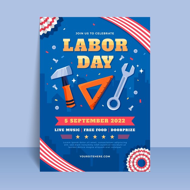 Modelo de cartaz vertical plano para celebração do dia do trabalho