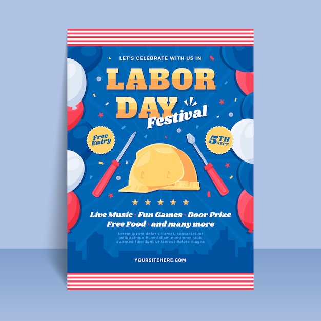 Modelo de cartaz vertical plano para celebração do dia do trabalho