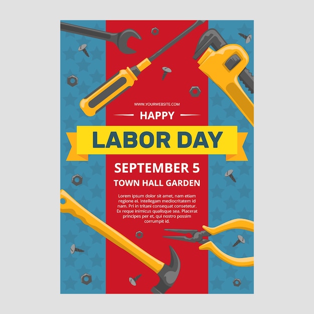 Modelo de cartaz vertical plano para celebração do dia do trabalho