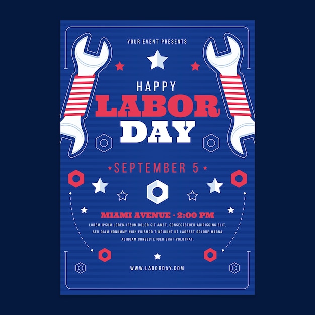 Modelo de cartaz vertical plano para celebração do dia do trabalho