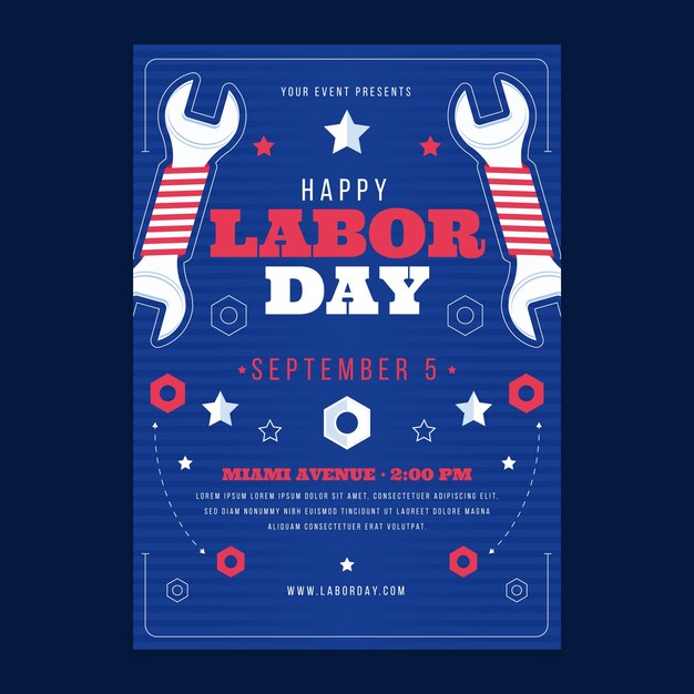 Modelo de cartaz vertical plano para celebração do dia do trabalho